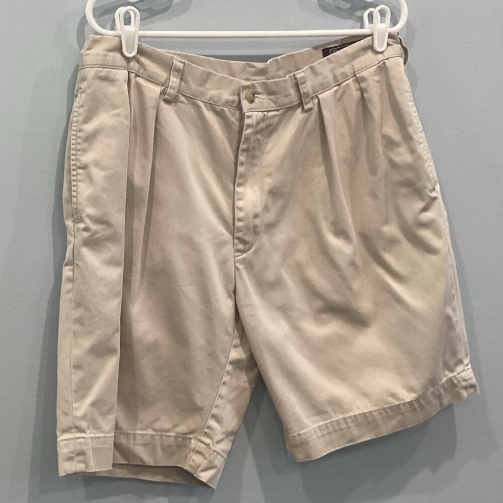 Vtg Polo Ralph Lauren Mens Pleated Shorts 36 Khaki Beige 9 In Preppy Classic 90s - Picture 1 of 10